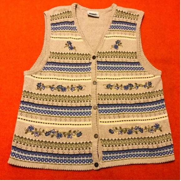 Vintage Northern Reflection cream and pastels button up cottagecore vest EUC - Picture 8 of 8